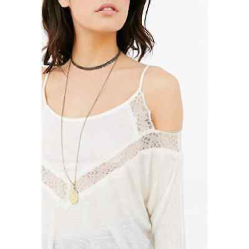 GREY Kiss The Sky Cold Shoulder Cami Strap Top With Lace Trim - Size S